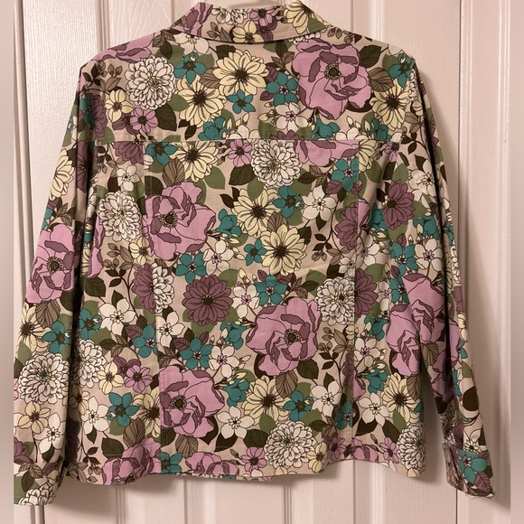 Floral Jacket Shirt Liz Claiborne Women’s Cotton Spandex Size 16 Pockets Long Sl - Picture 13 of 13